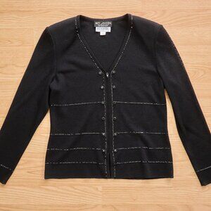 St John Evening by Marie Gray Wool Blend Knit Black Full Zip Cardigan, Size 4